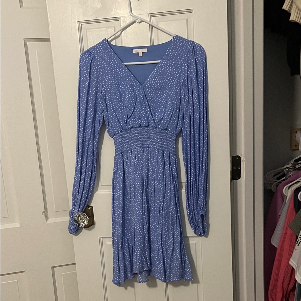 GB Girls Blue Long Sleeve Dress with Polka Dots